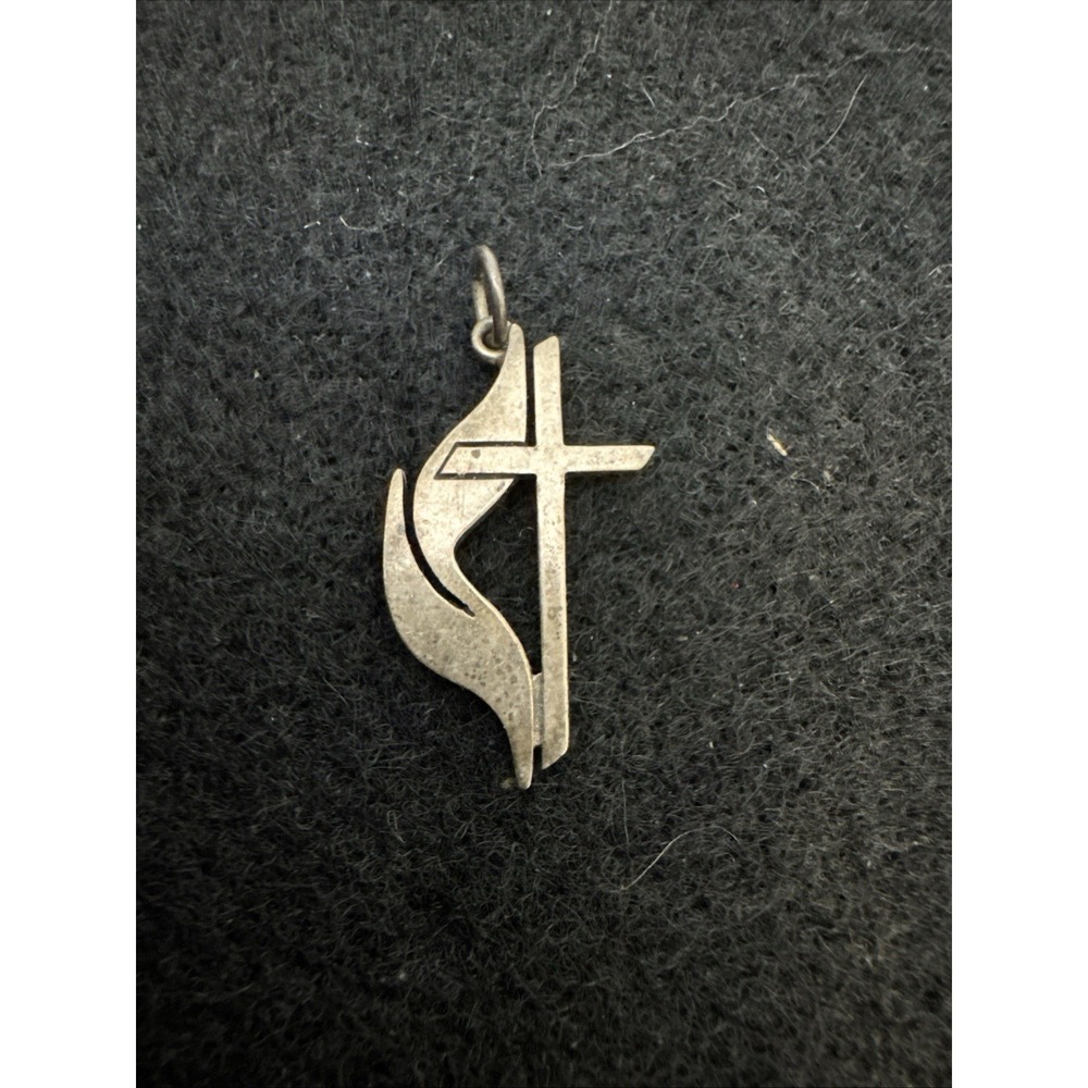James Avery Sterling Silver Flame Cross Charm Pendant Methodist Retired Pendant